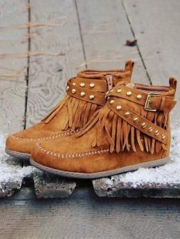 Böhmisch Unifarben Winter Tragbar Täglich Flach Retro Stil PU Mokassin-Stiefel Stiefelette für Damen