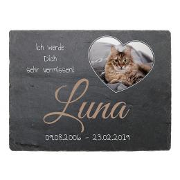 Gedenktafel zur Erinnerung für Ihre Katze aus Schiefer mit Foto 20 x 15 cm