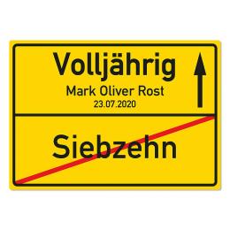 Geschenk zum 18. Geburtstag - Schild A3 | Desgin Ortsschild