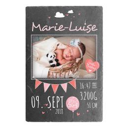 Geschenk zur Geburt eines Babys Schieferschild mit Foto - 20 x 30 cm - Design für Mädchen