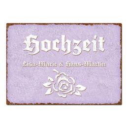 Schild Hochzeit mit Namen des Brautpaares - Format A3 violett