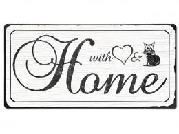 Vintage Stil Schild Home aus Aluminium mit Wunschtext weiß mit Rahmen